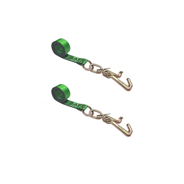 Tie 4 Safe 2" x 10' Tie Down Strap w/ TJ Cluster Hook for Wrecker Tow Truck Auto Hauling, 2PK TWS65-5210-TJ-GR-2 - main